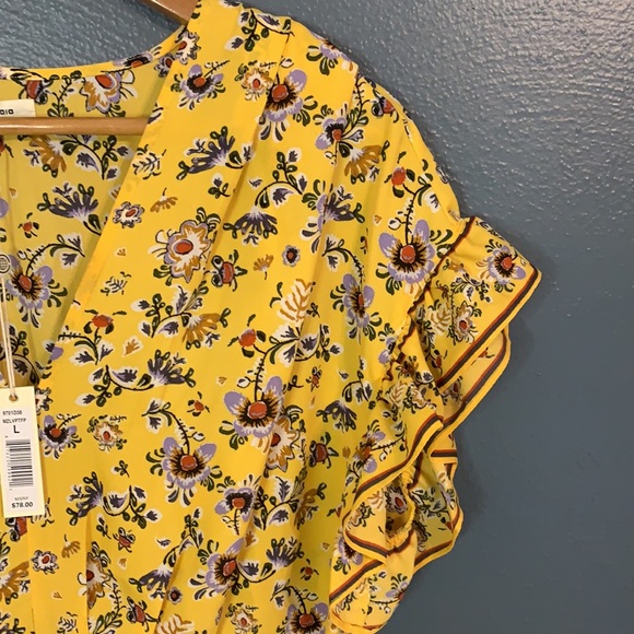 MAX STUDIO yellow floral top Sz L - Picture 8 of 10